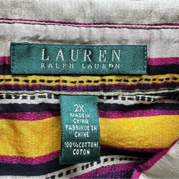 Lauren Ralph Lauren Womens Multicolor Striped Button Shirt 2X Cotton Long Sleeve - Picture 3 of 7